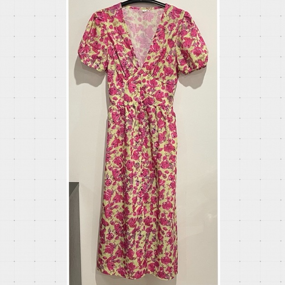 Shein Button Through Allover Pink and Yellow Floral Dress - Picture 4 of 11
